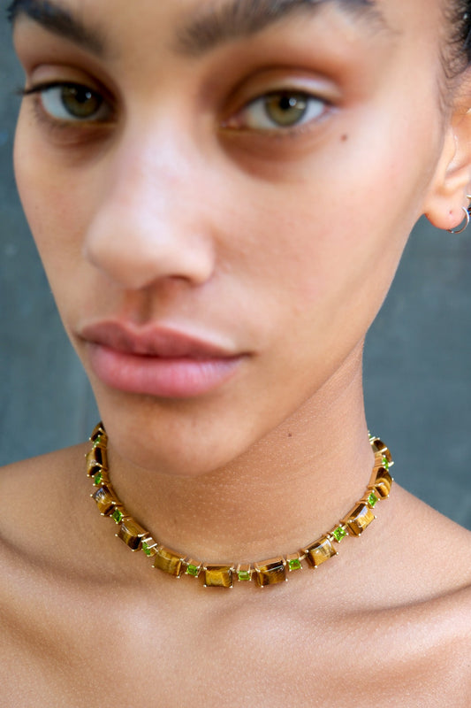 Battlement Choker in Genuine Tiger Eye And Poison Dart | Gold