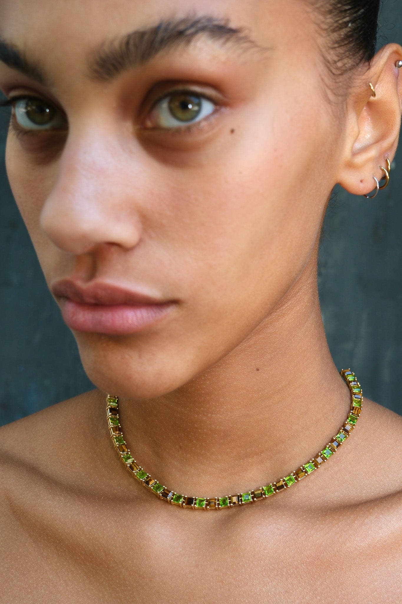 Genuine Tiger Eye And Poison Dart Tennis Necklace | Gold