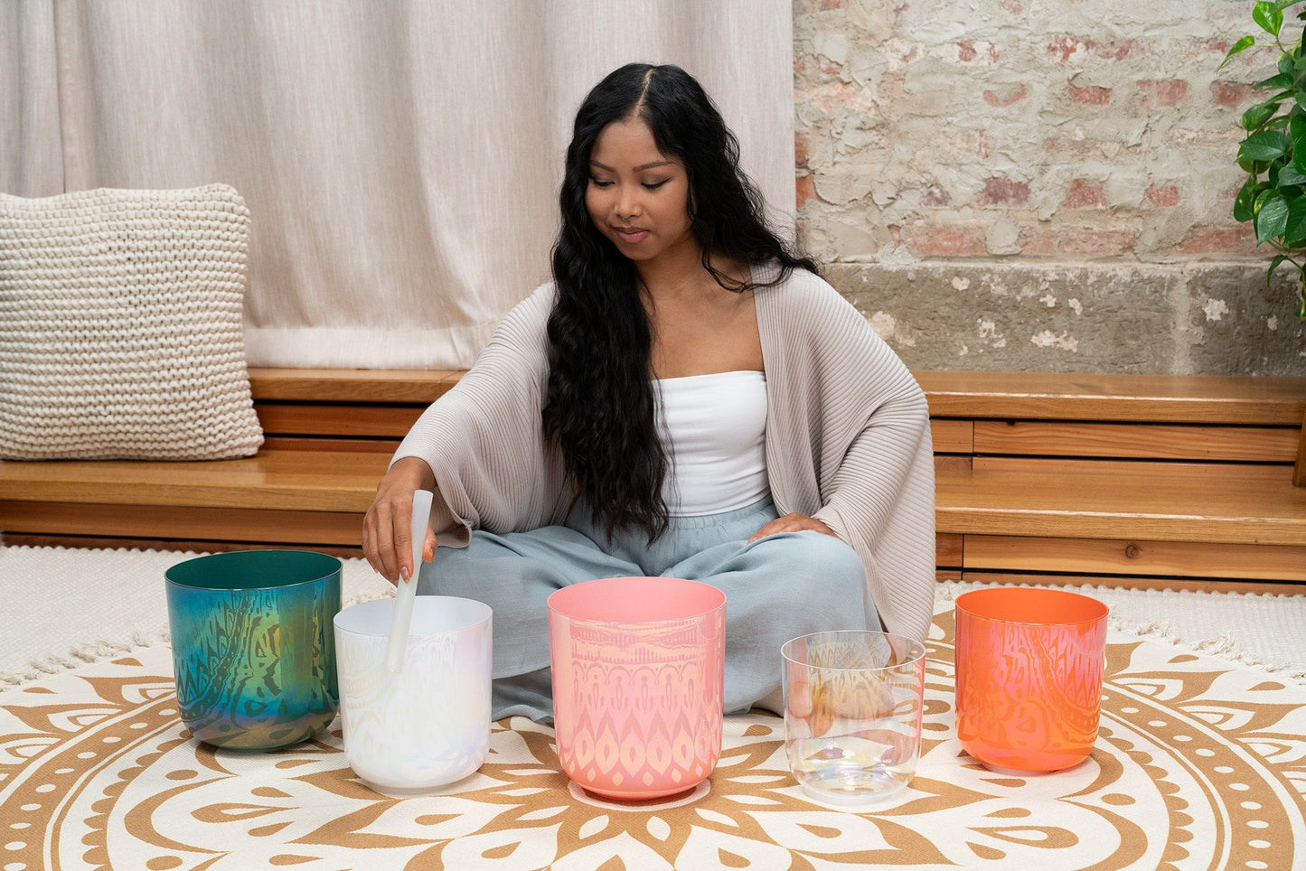 8" Essence Crystal Singing Bowl, F3, Mint Blue, Heart Chakra, 440 Hz