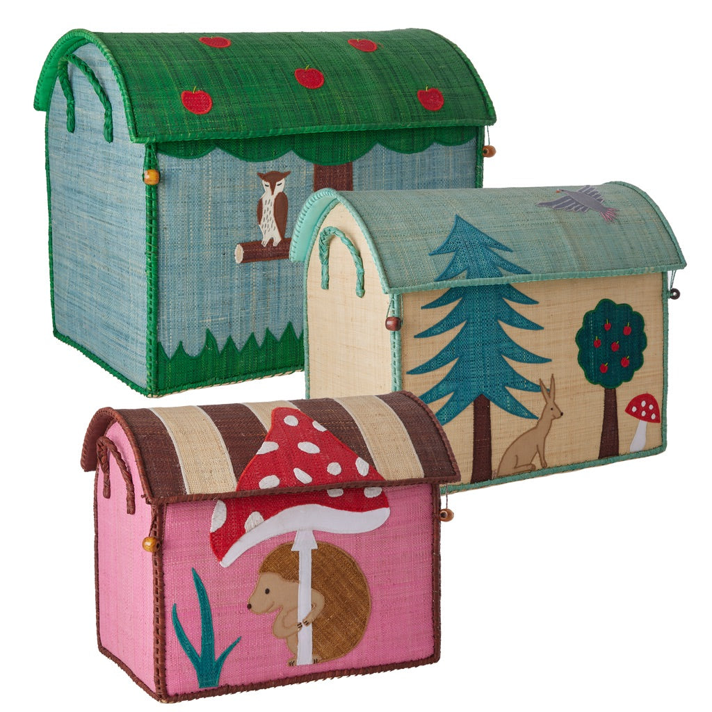 Raffia Toy Storage Baskets with Happy Forest Theme | Set of 3