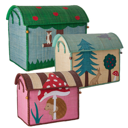 Raffia Toy Storage Baskets with Happy Forest Theme | Set of 3