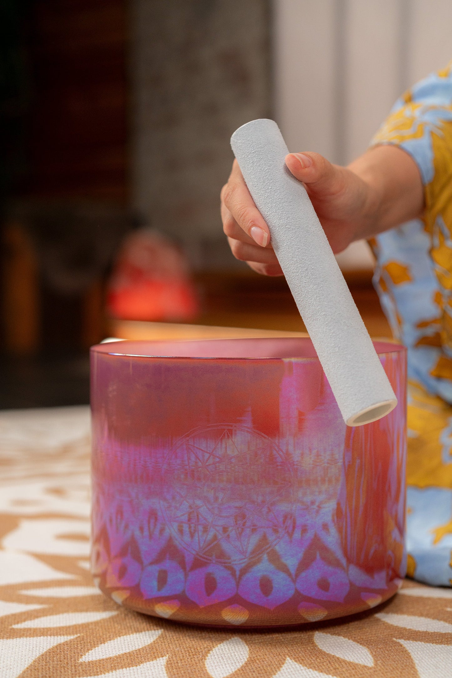 8" Essence Solfeggio Crystal Singing Bowl, 174 Hz, Brandy Rose