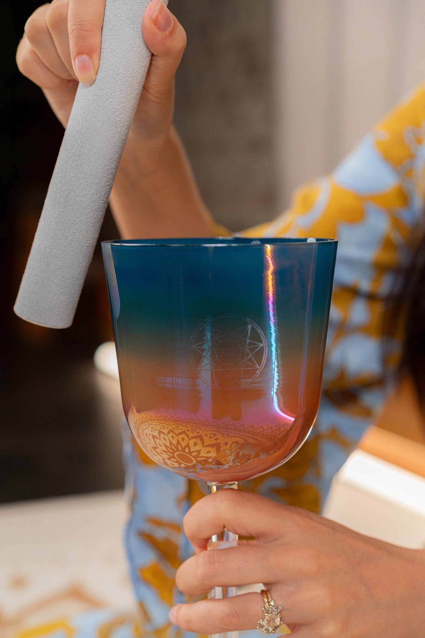 4.5" Essence Solfeggio Crystal Singing Bowl, MI 528 Hz, Sunrise Blue
