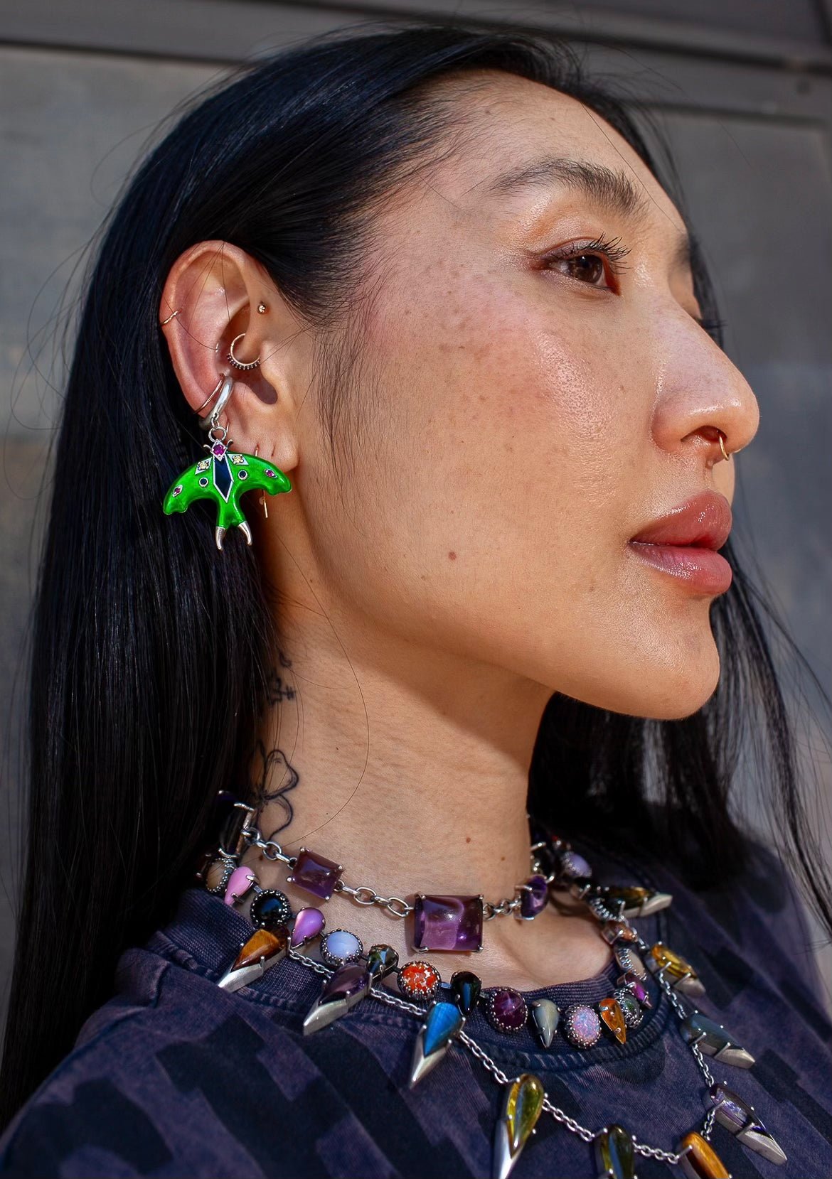 Luna Moth Enamel Ear Cuff | Silver