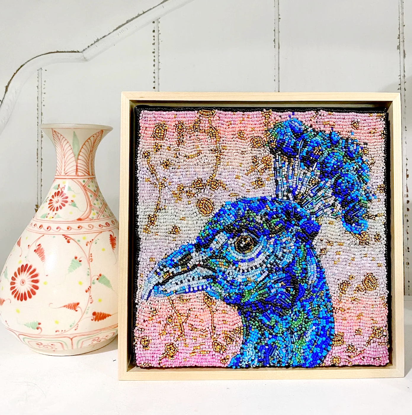 Golden Hour Peacock | Fully Beaded Artwork