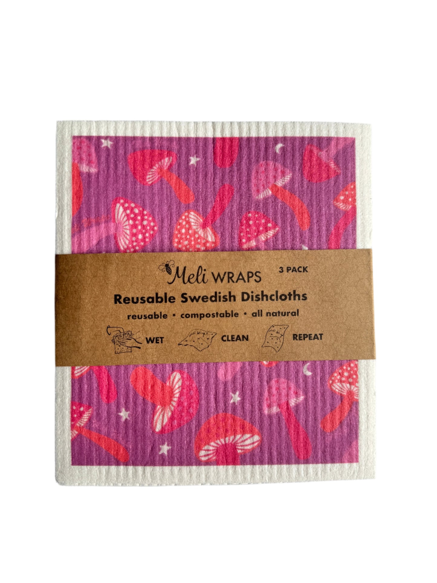 Purple Mushroom Swedish Dish Cloth | Set of 3