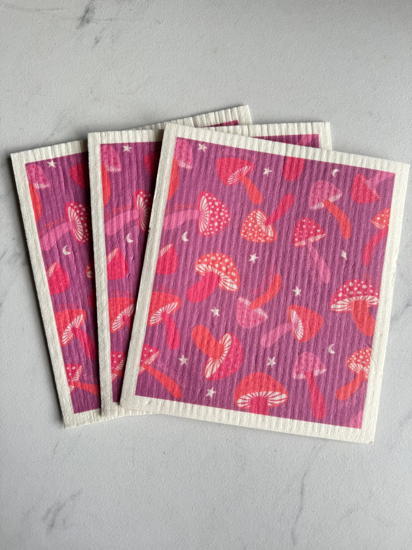 Purple Mushroom Swedish Dish Cloth | Set of 3