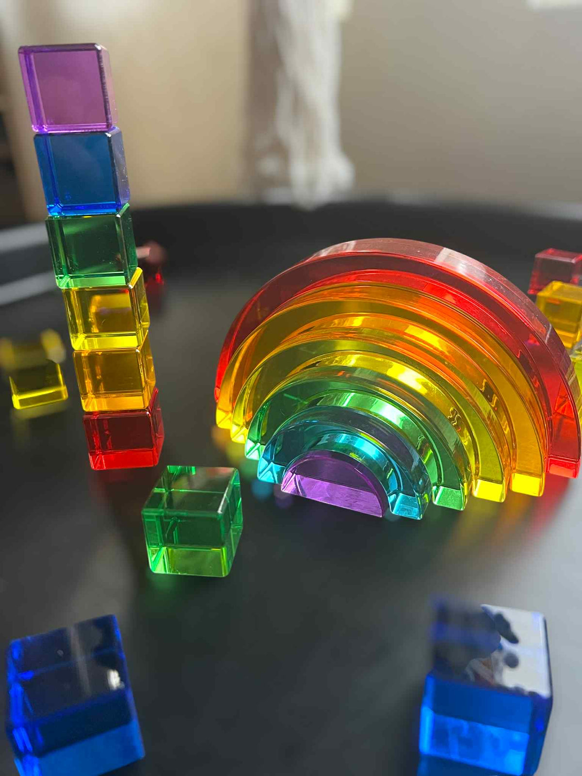 6-Piece Small Crystal Clear Rainbow Lucite Blocks