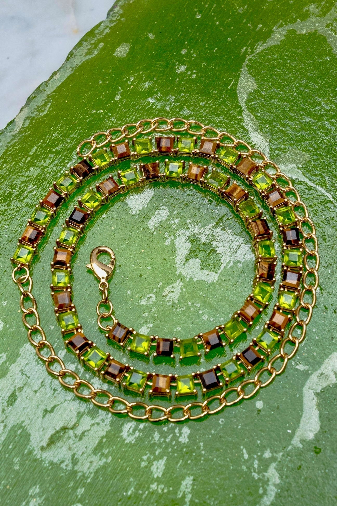 Genuine Tiger Eye And Poison Dart Tennis Necklace | Gold