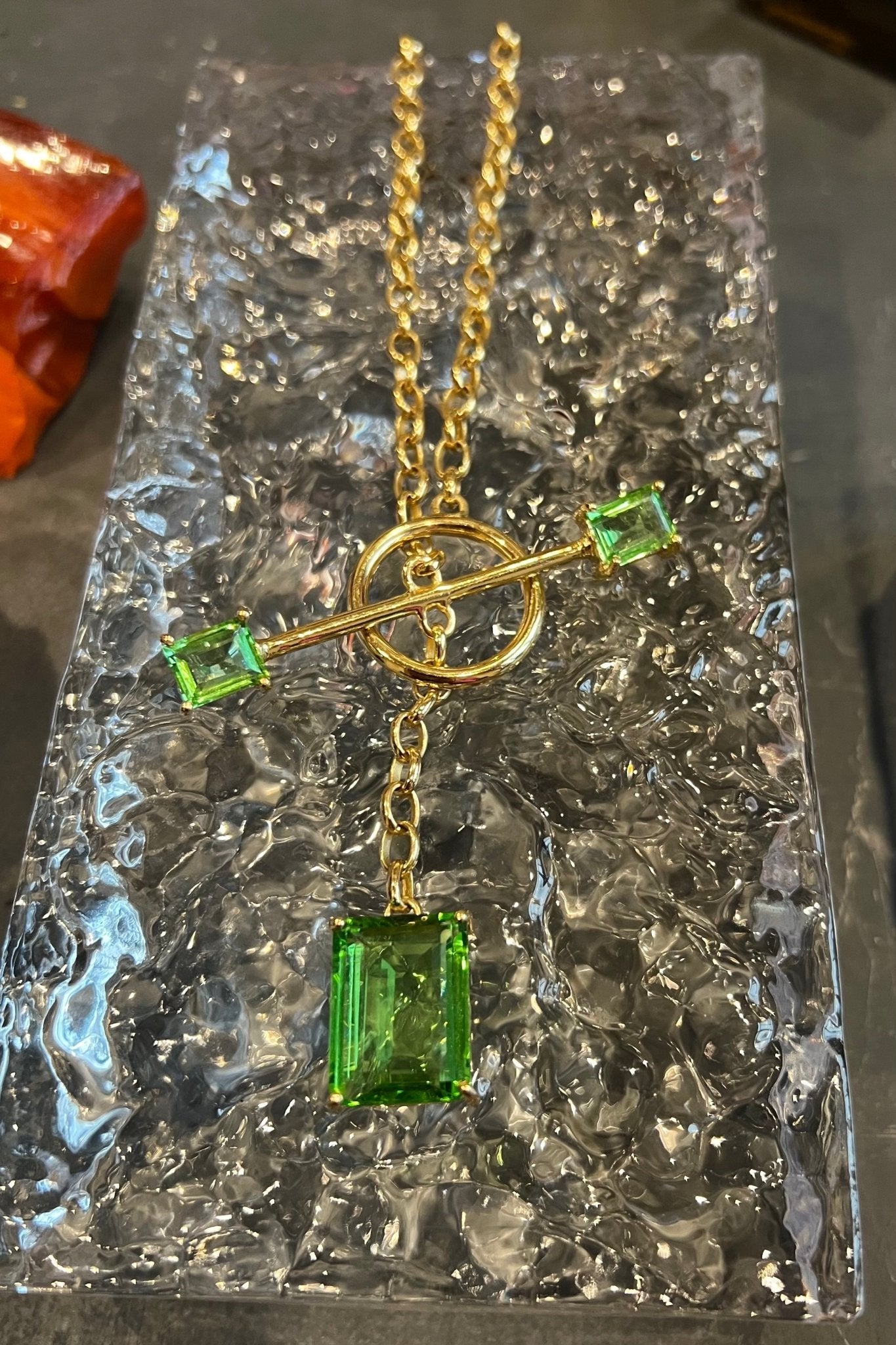 Gem Drop Toggle Necklace in Green Envy | Gold