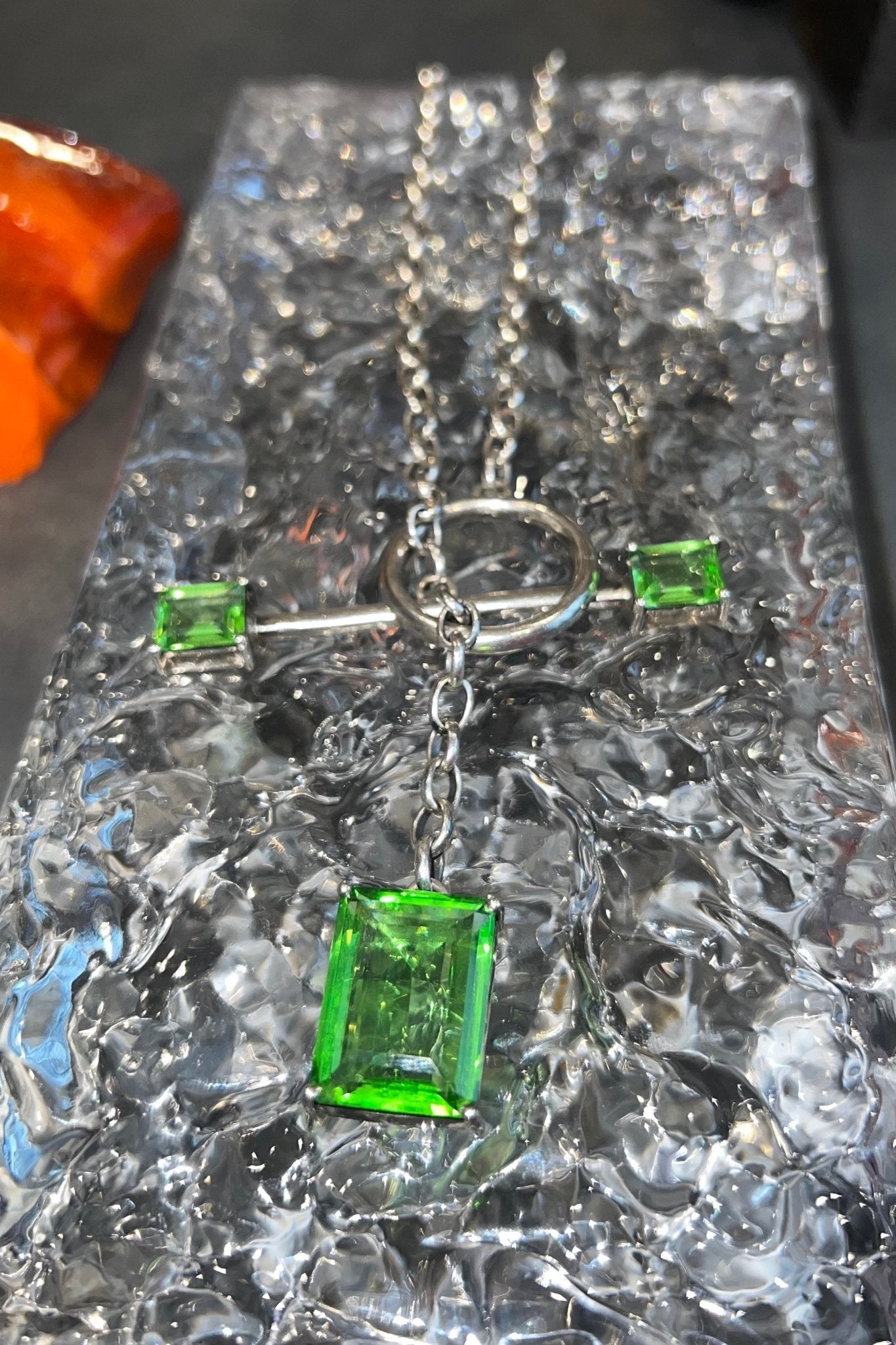 Gem Drop Toggle Necklace in Green Envy | Silver