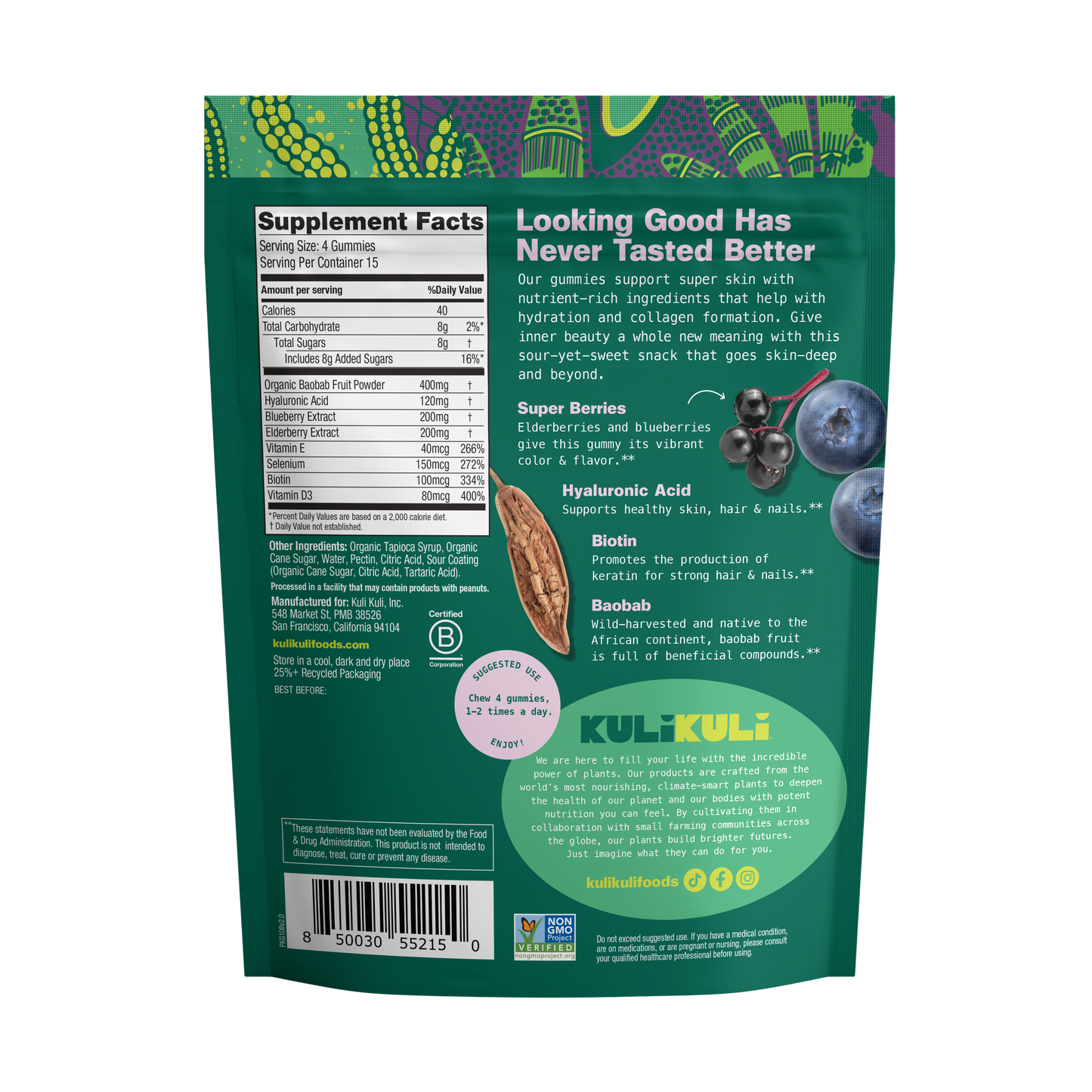 Hyaluronic Acid, Biotin + Baobab Superfood Gummies