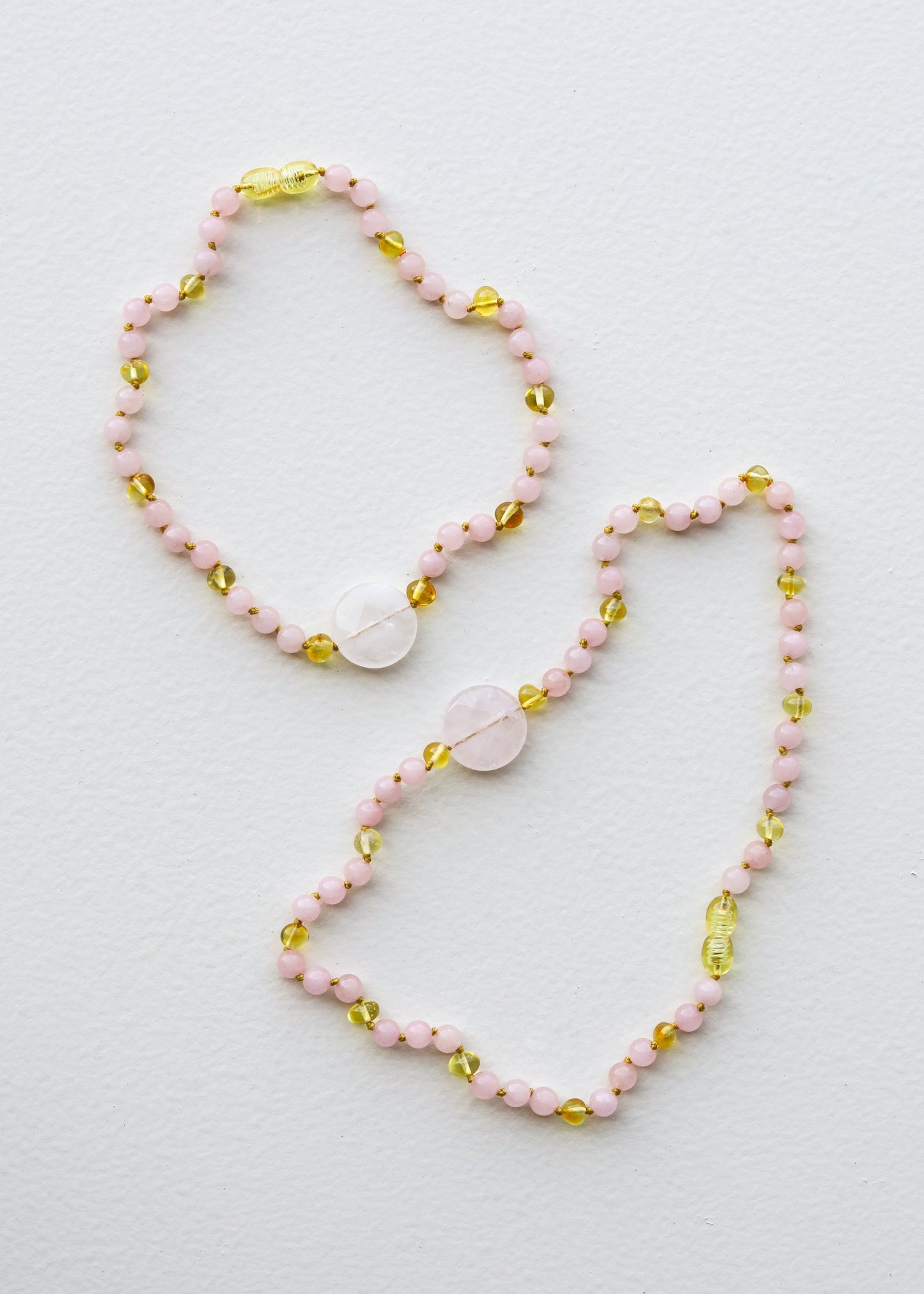 Honey Baltic Sea Amber + Rose Quartz | Adult + Child Set