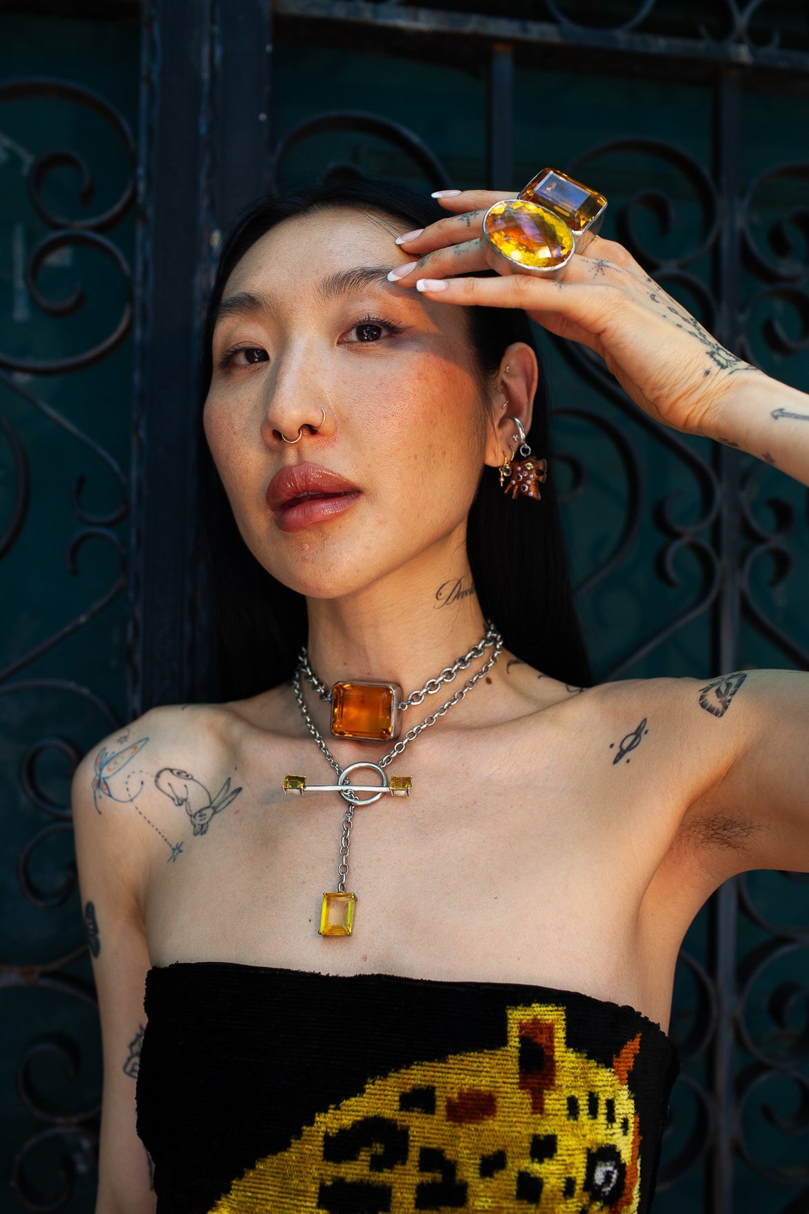 Gem Drop Toggle Necklace in Golden | Silver