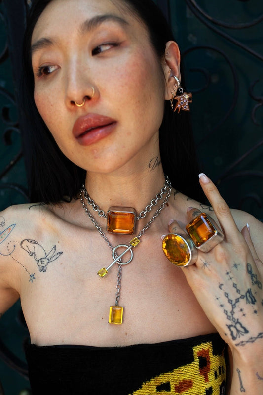 Gem Drop Toggle Necklace in Golden | Silver