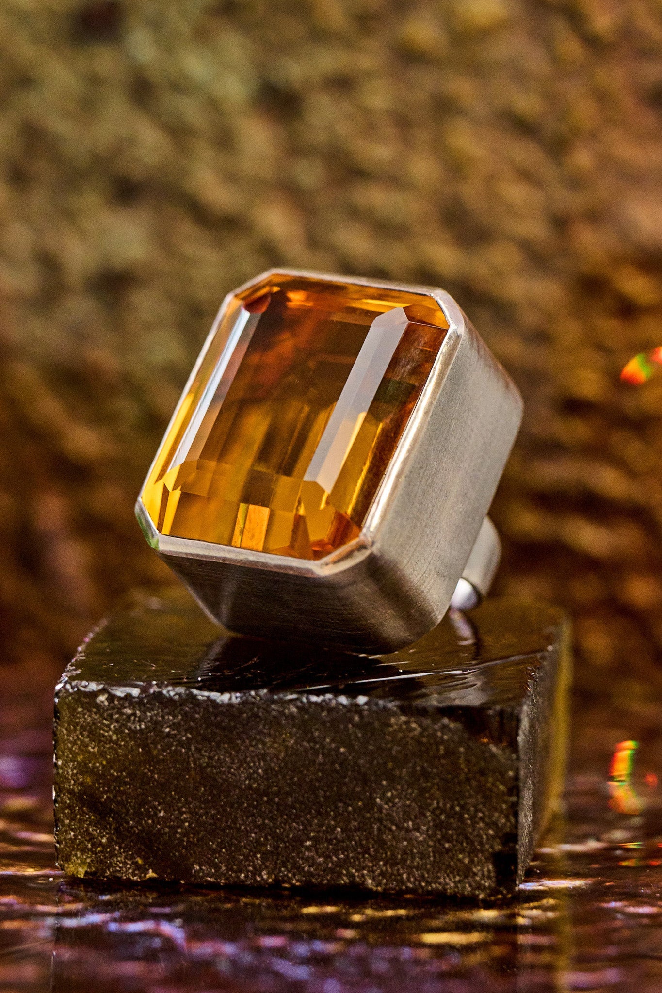 Square Goliath Ring in Golden | Silver