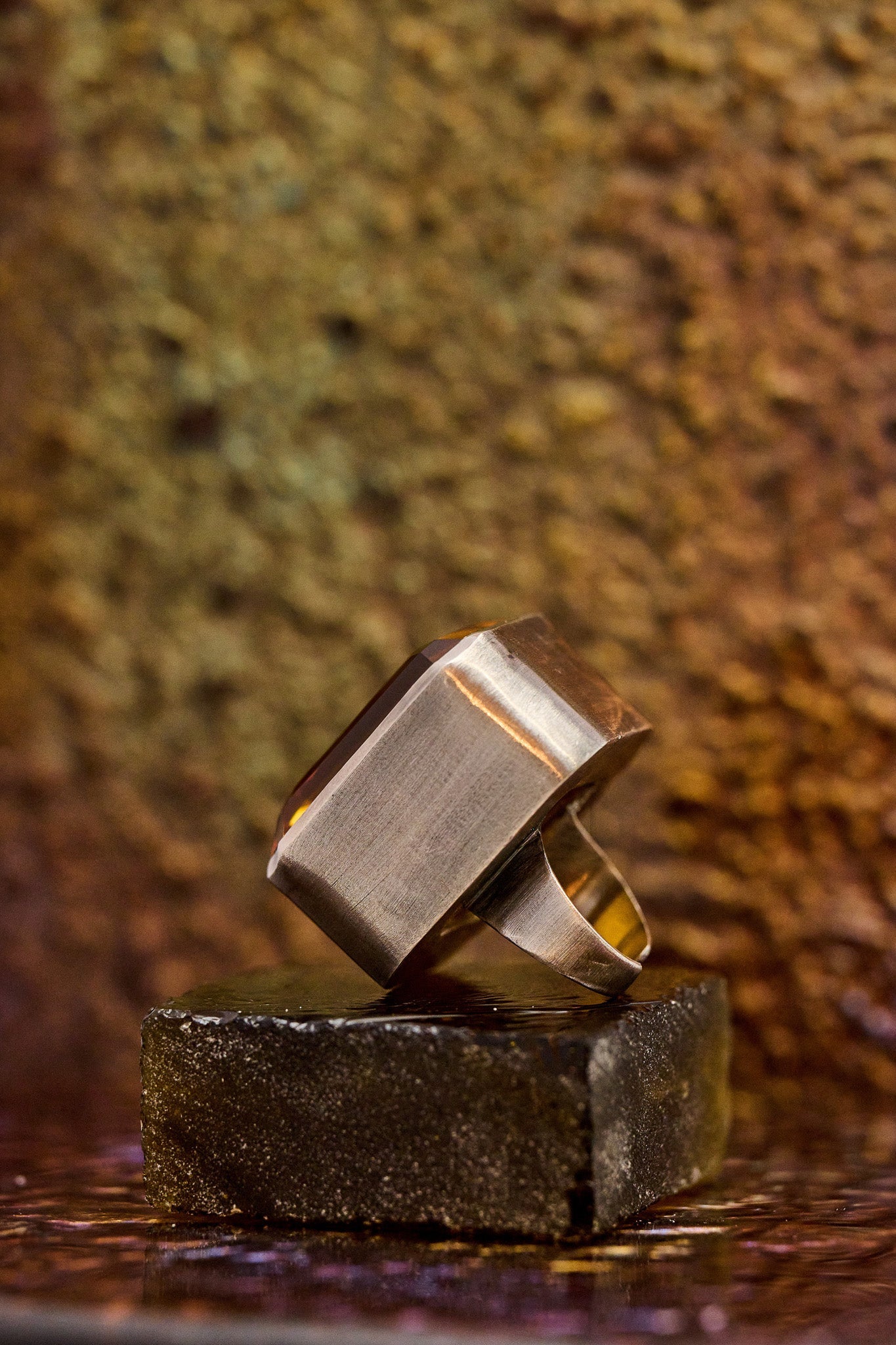 Square Goliath Ring in Golden | Silver