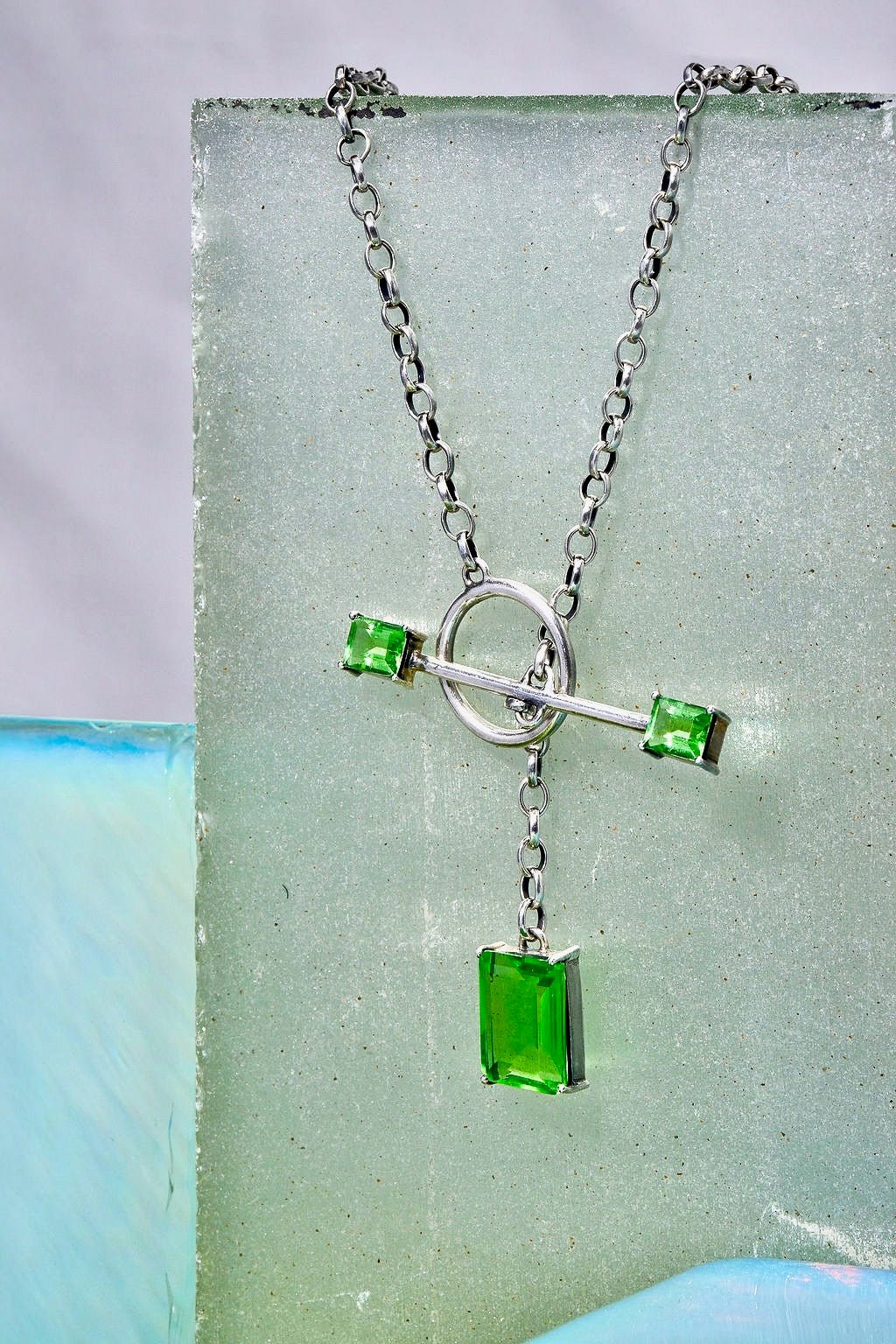 Gem Drop Toggle Necklace in Green Envy | Silver