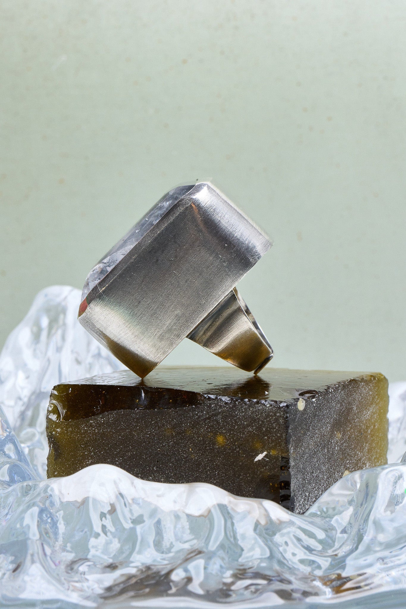 Square Goliath Ring in Striated Crystal | Silver