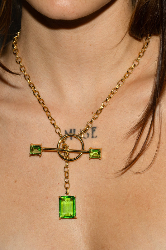 Gem Drop Toggle Necklace in Green Envy | Gold