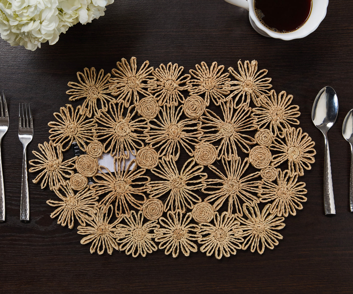Fleur Raffia Placemat | Natural Color Flowers Woven Tabletop
