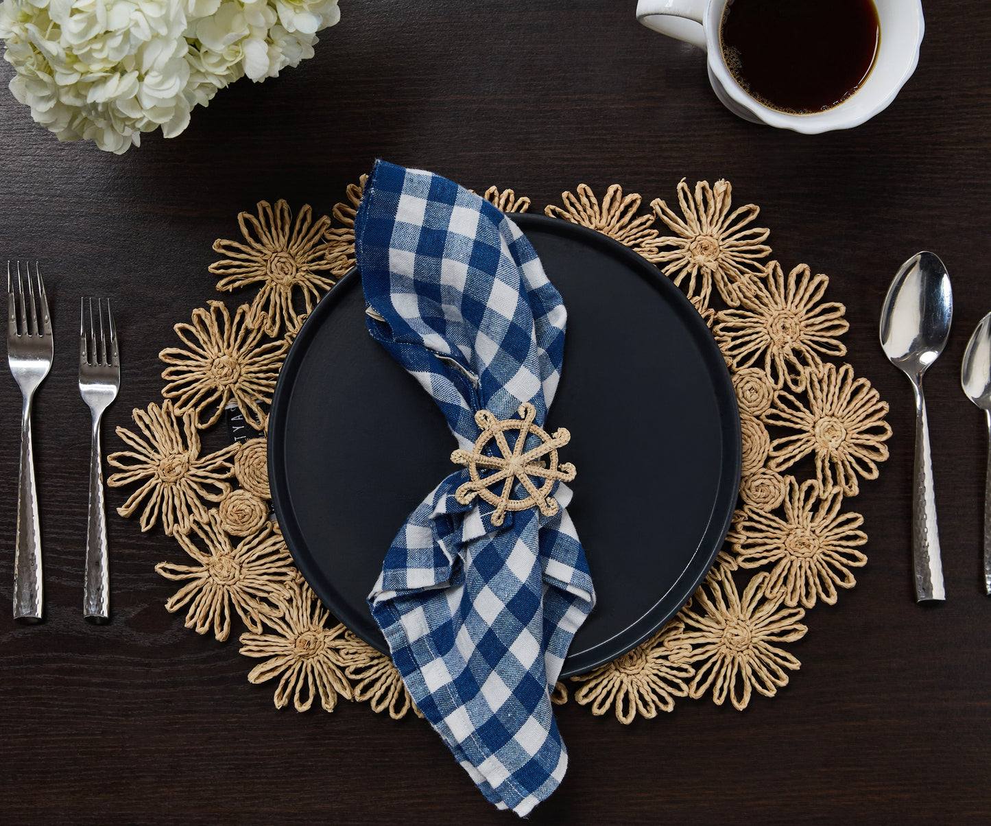 Fleur Raffia Placemat | Natural Color Flowers Woven Tabletop