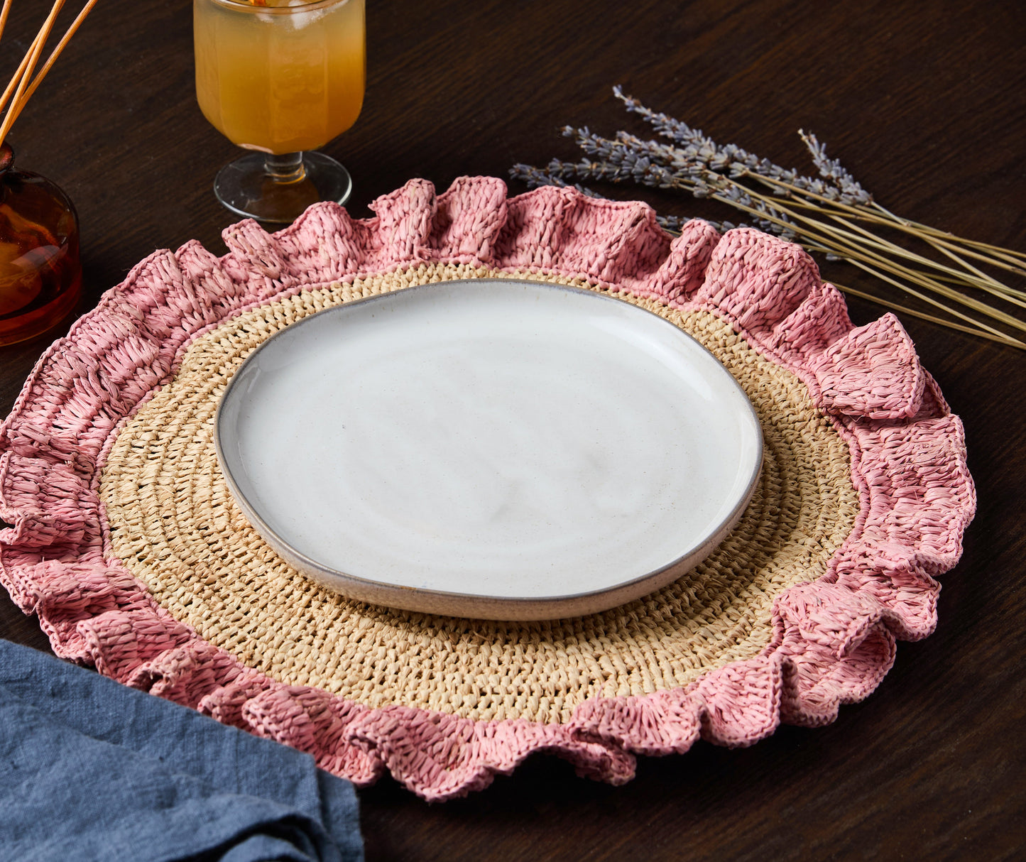 Handwoven Raffia Ruffle Placemat | Boho Chic Table Décor