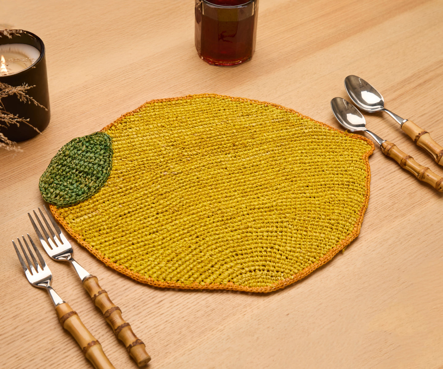Handwoven Lemon Placemat | Raffia Fruit Shaped Table Mat