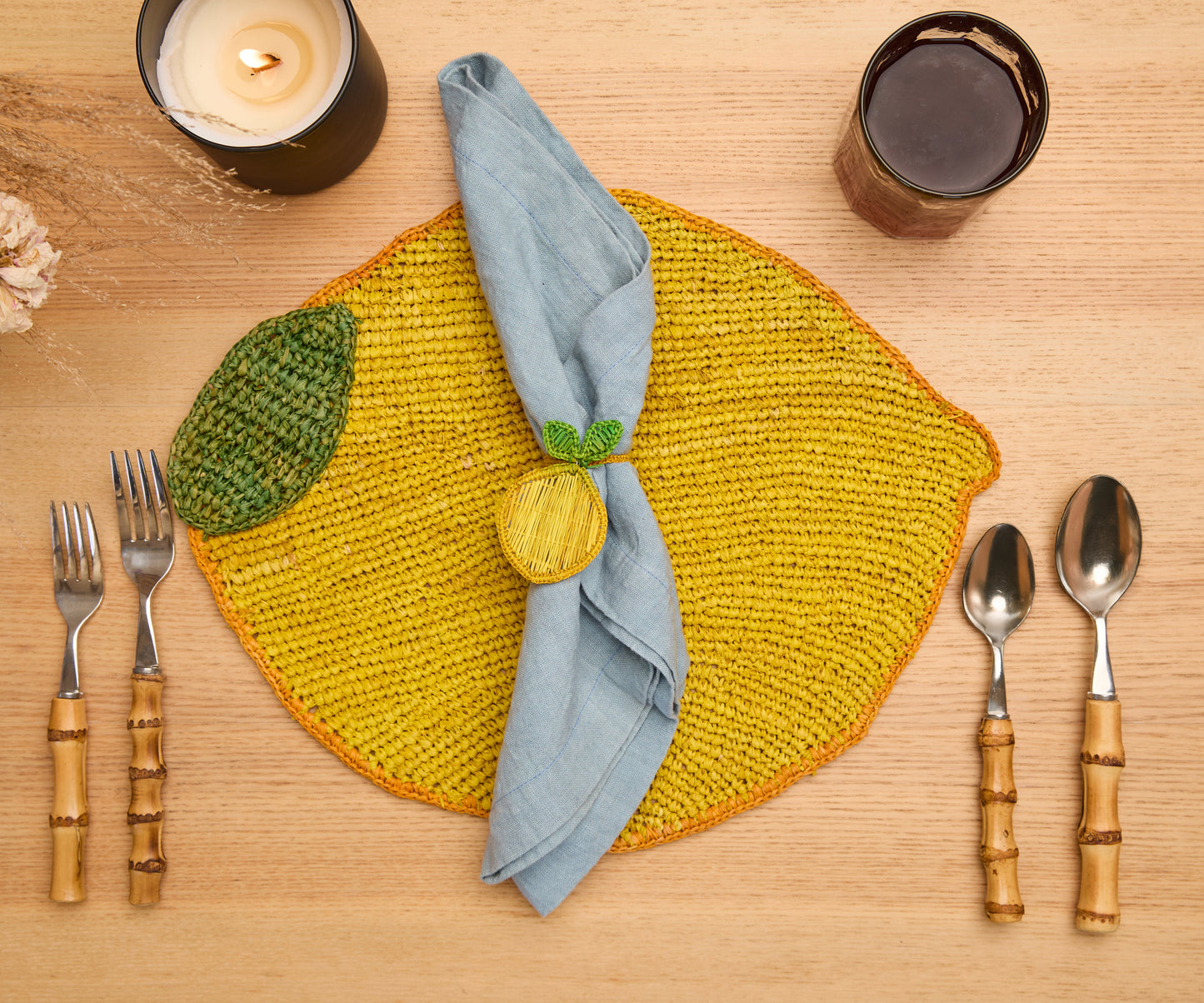 Handwoven Lemon Placemat | Raffia Fruit Shaped Table Mat