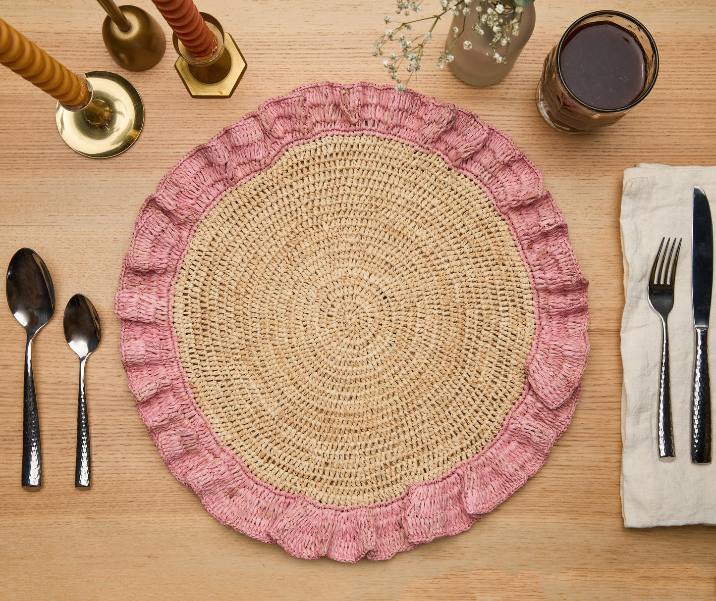 Handwoven Raffia Ruffle Placemat | Boho Chic Table Décor