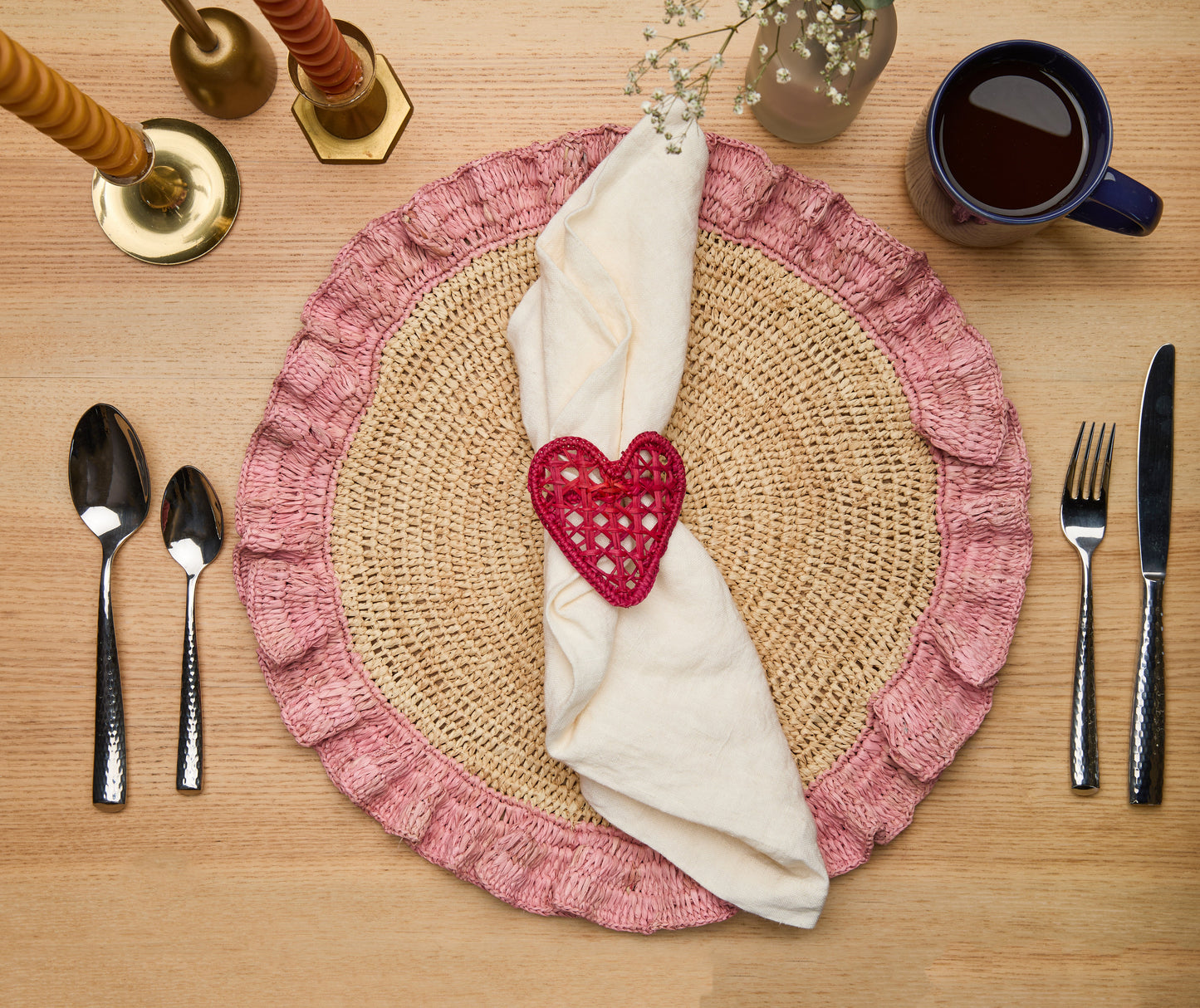 Handwoven Heart Napkin Rings | Set of 4 Palm Napkin Holders
