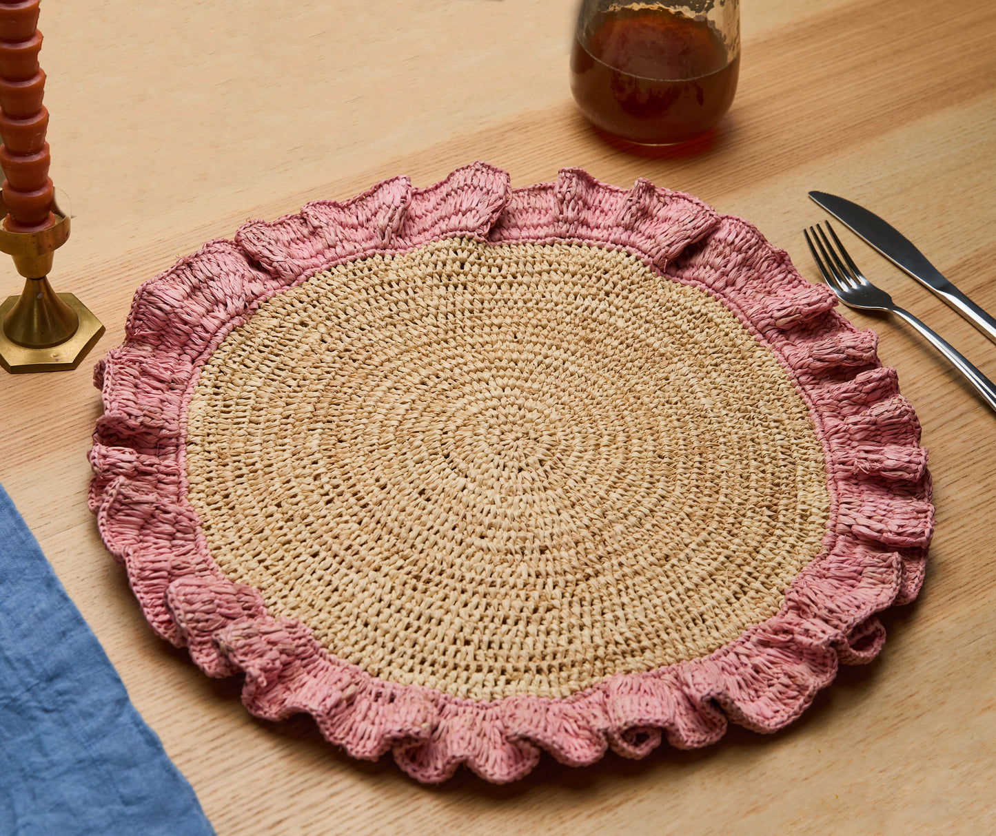 Handwoven Raffia Ruffle Placemat | Boho Chic Table Décor