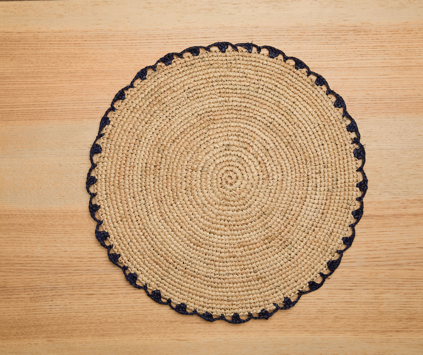 Handwoven Aura Blue Edge Placemat | Rustic Woven Raffia Tabletop Decor