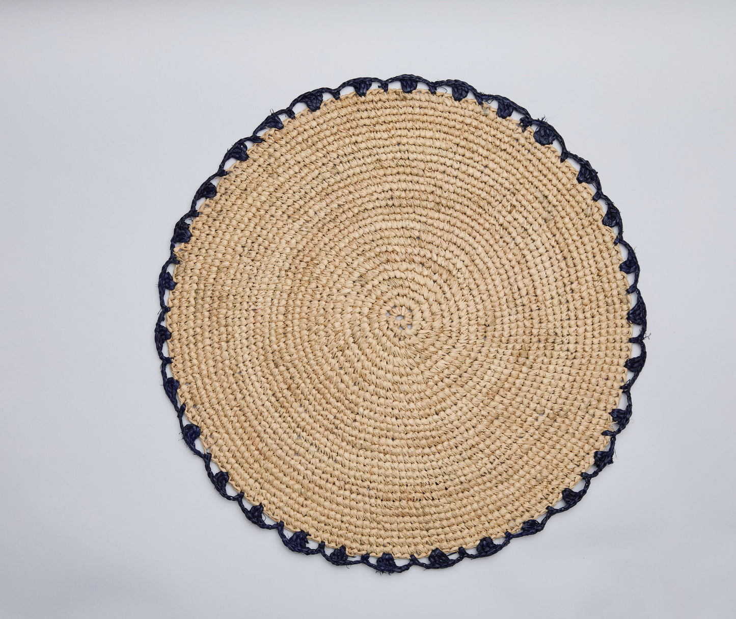 Handwoven Aura Blue Edge Placemat | Rustic Woven Raffia Tabletop Decor