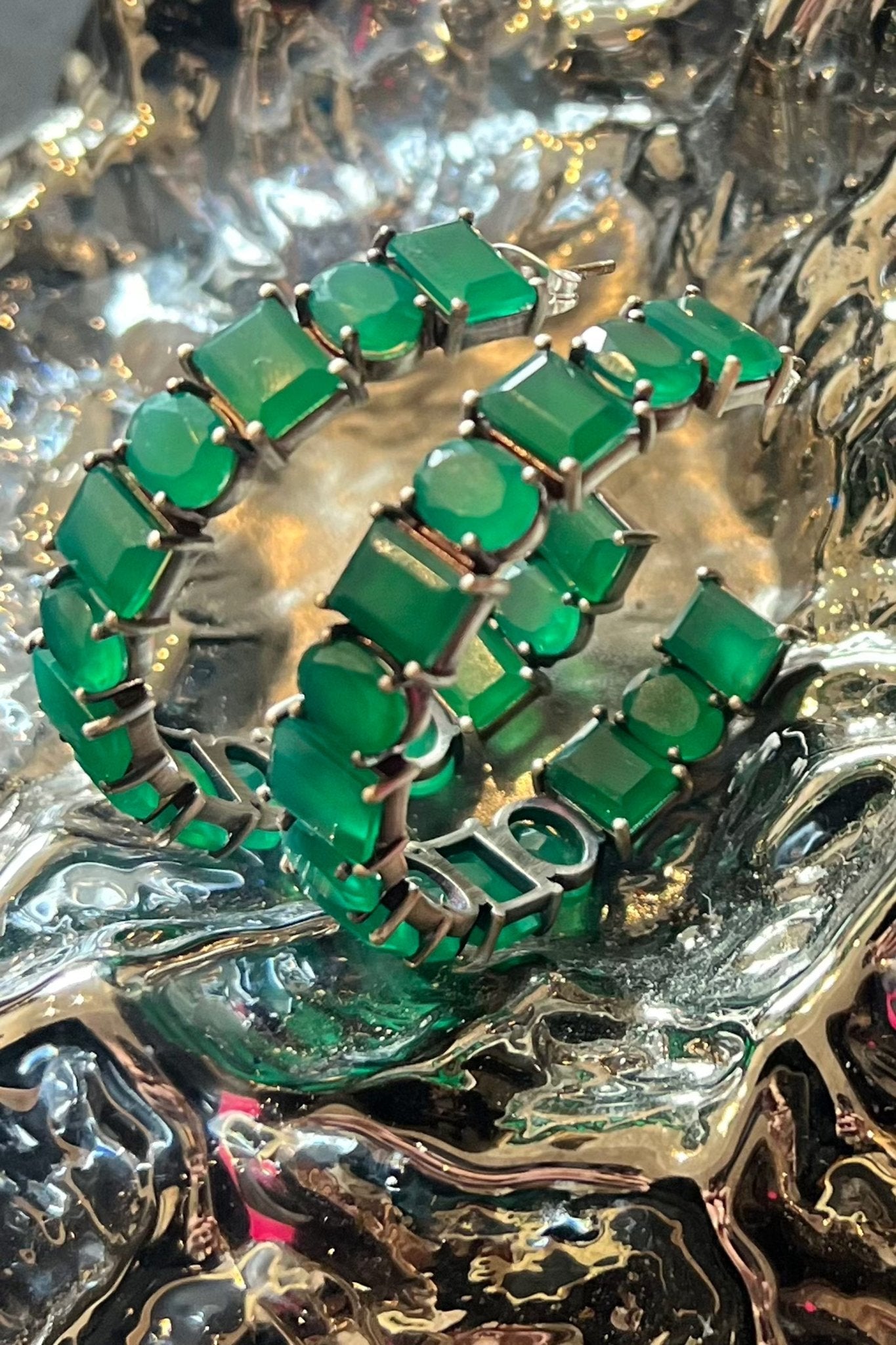 Quarry Hoops in Green Onyx | Silver