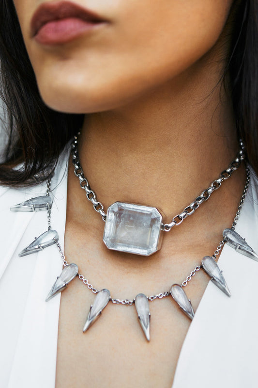 Square Goliath Choker in Striated Crystal | Silver