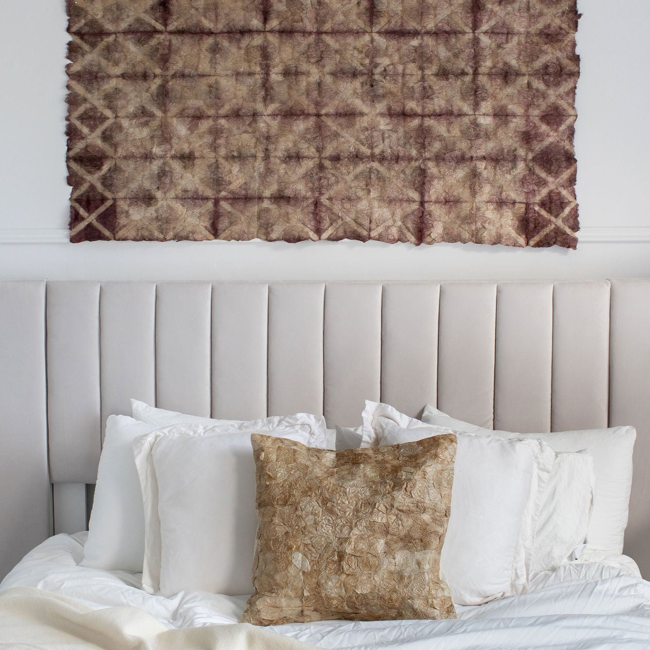 Plant Dyed Wild Silk Wall Hanging- Diamond Pattern - Natural Burgundy