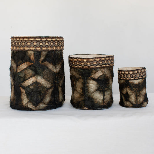 Wild Silk Shibori Baskets | Turtle Pattern - Onyx & Natural