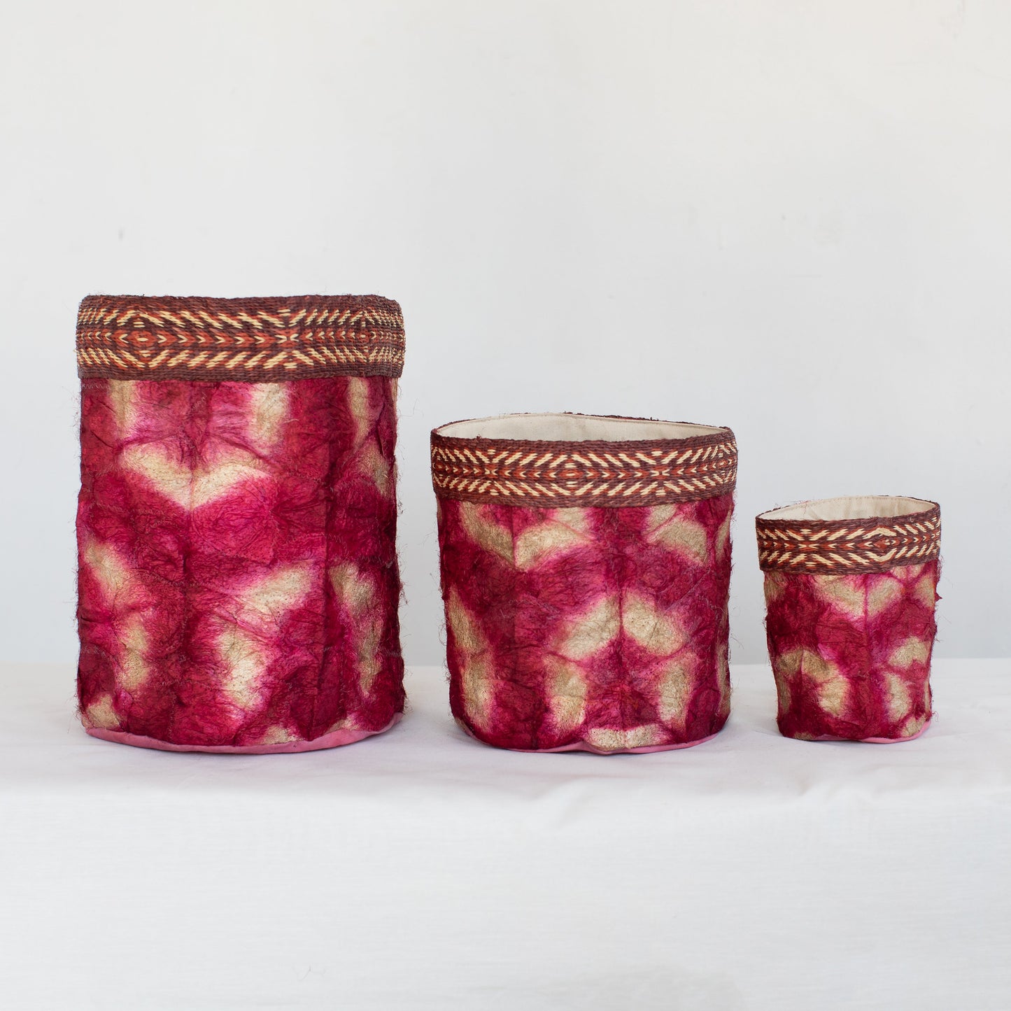 Wild Silk Shibori Baskets | Turtle Pattern - Ruby & Natural