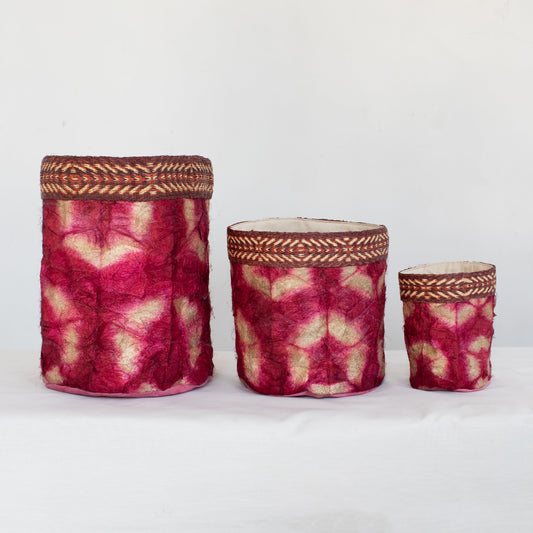 Wild Silk Shibori Baskets | Turtle Pattern - Ruby & Natural