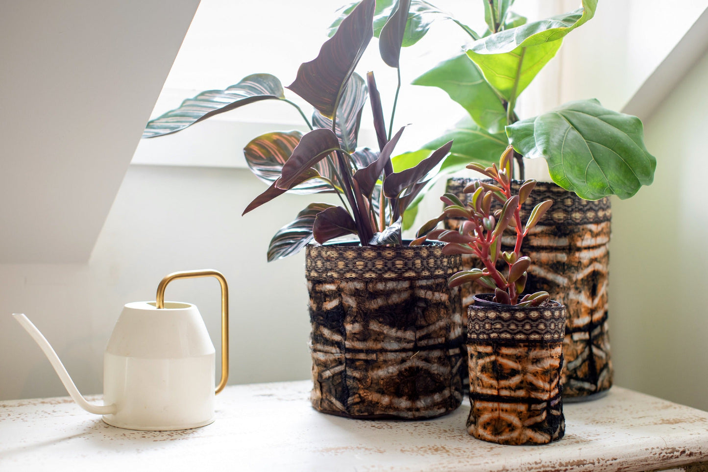 Wild Silk Shibori Basket | Stick Pattern - Onyx & Natural