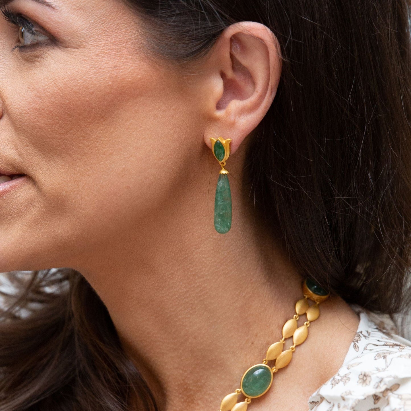 Verona Tulip Drop Earrings | Green Strawberry Quartz