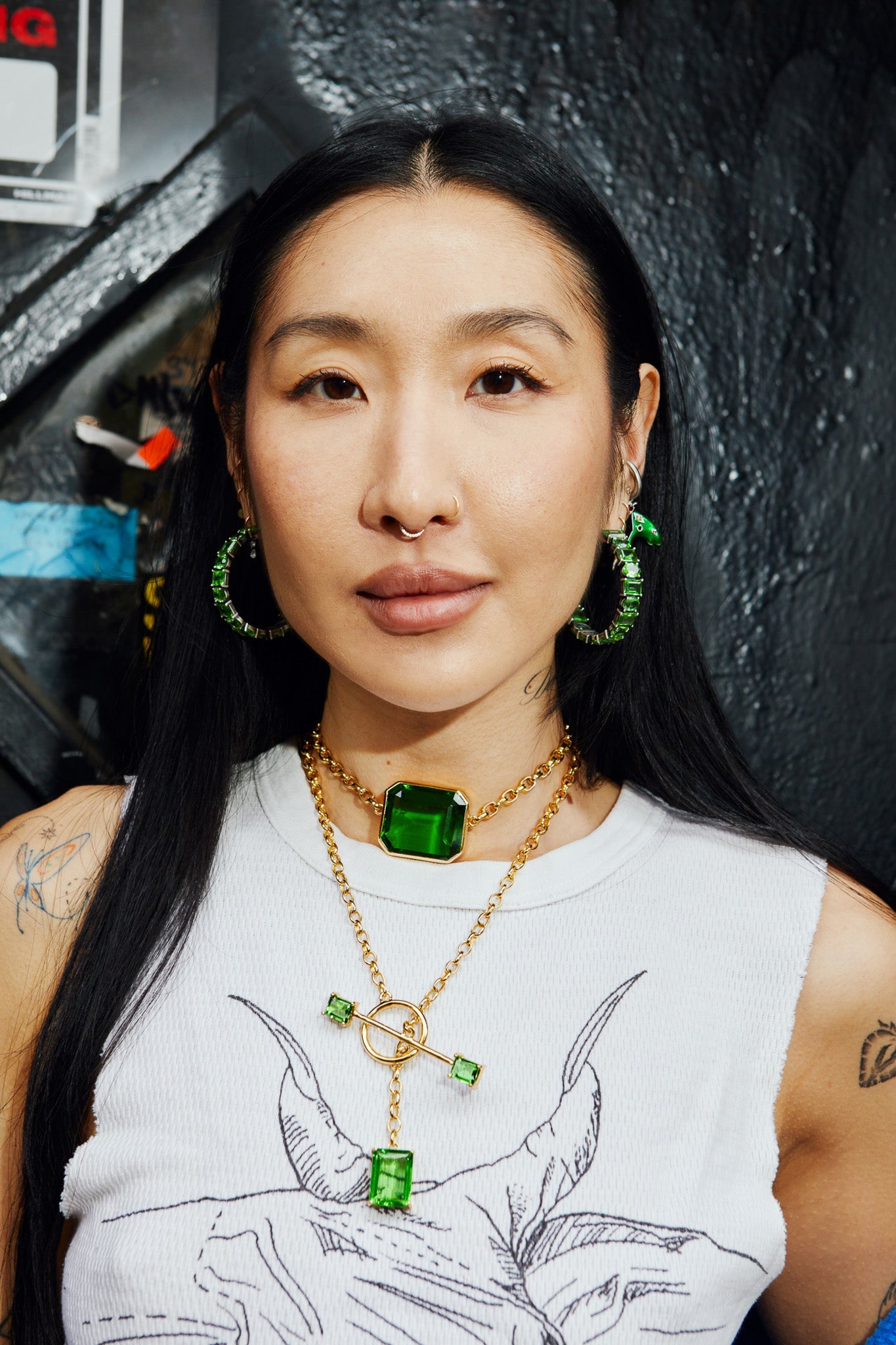Gem Drop Toggle Necklace in Green Envy | Gold