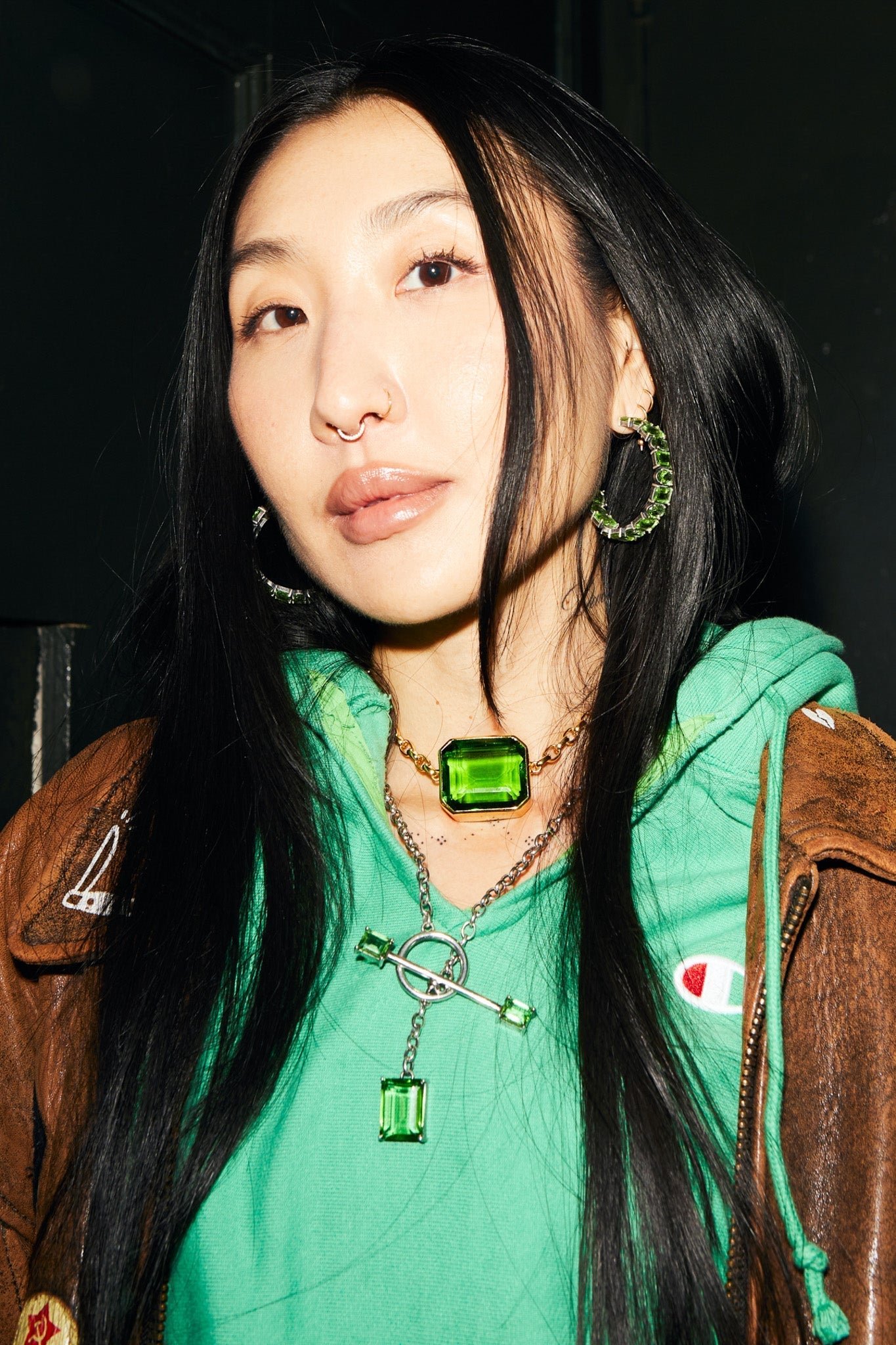 Gem Drop Toggle Necklace in Green Envy | Silver