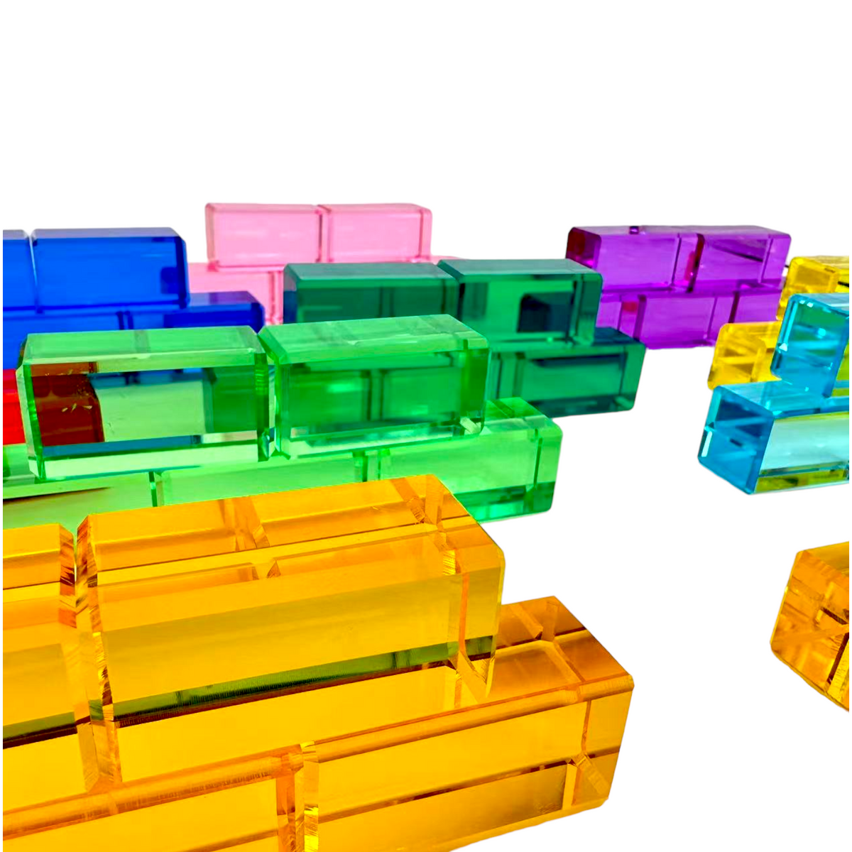 Rainbow Lucite Building Blocks Set with Storage Tray