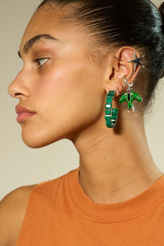 Quarry Hoops in Green Onyx | Silver