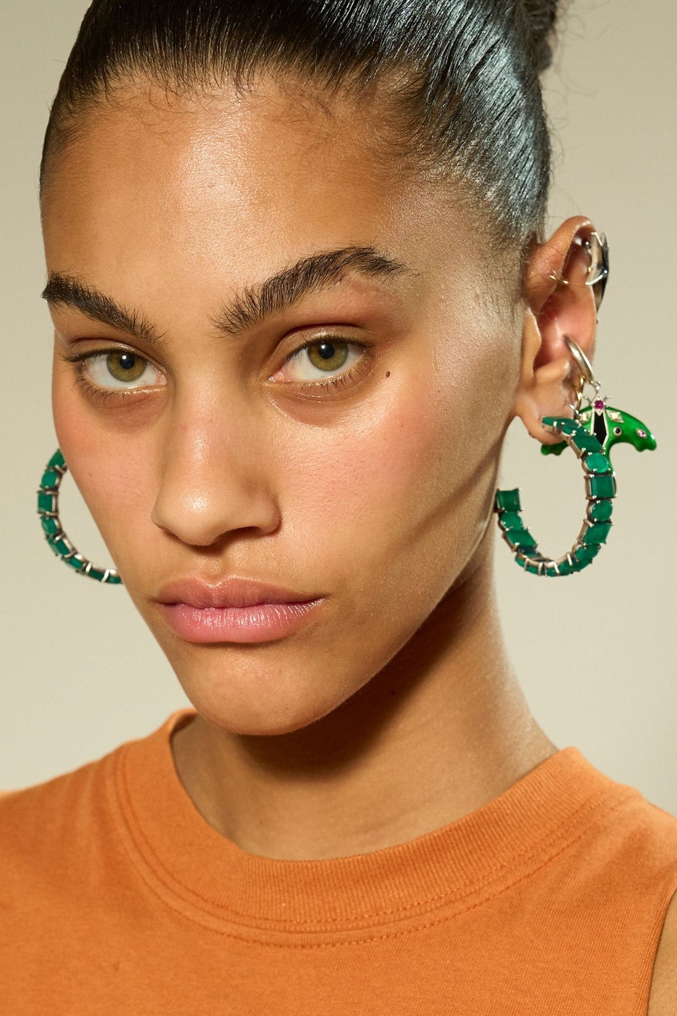 Quarry Hoops in Green Onyx | Silver