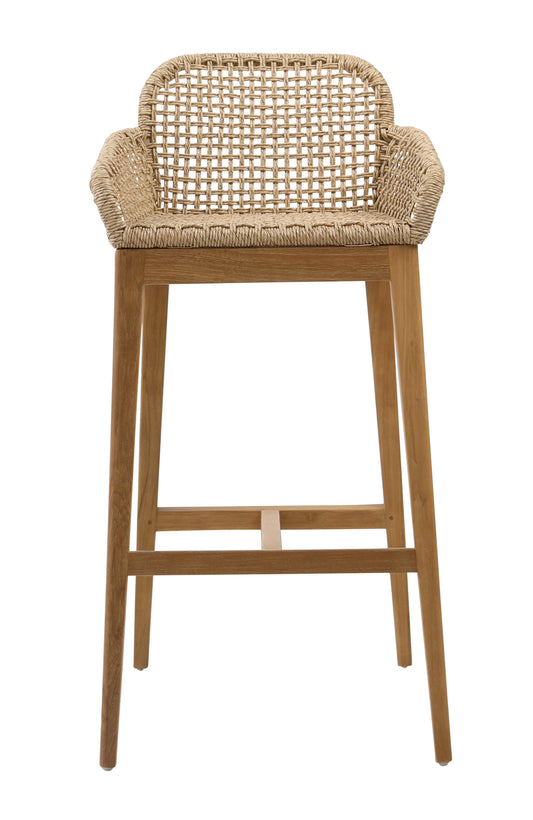 Fiona Teak Wood + Woven Outdoor Bar Stool