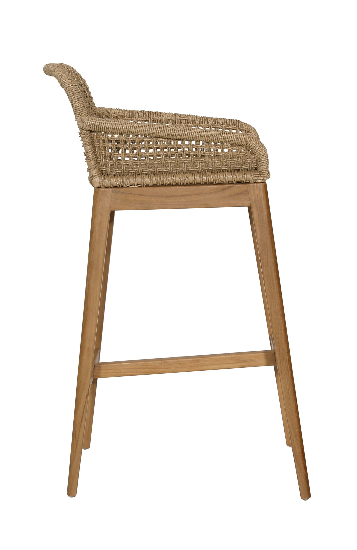 Fiona Teak Wood + Woven Outdoor Bar Stool