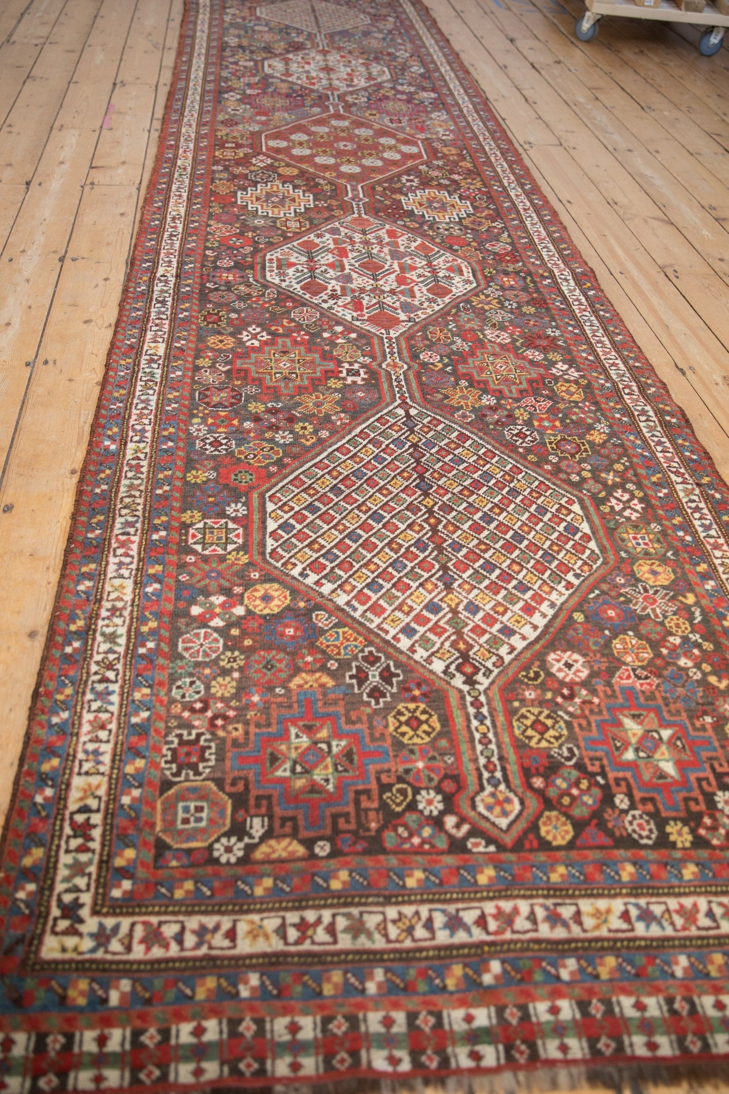 3.5x15 Antique Qashqai Rug Runner